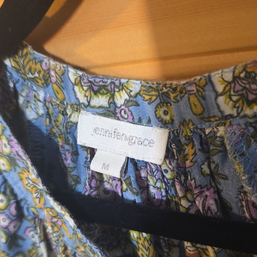 Jennifer & Grace Floral Blue Short Sleeve Blouse Women's‎ Medium - Picture 2 of 6